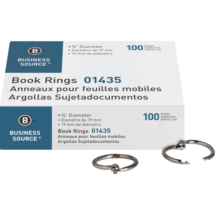 Business Source Standard Book Rings - 0.8" Diameter - Silver - 100 / Box. Picture 6