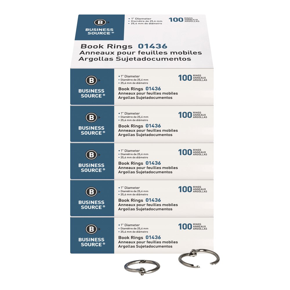 Business Source Standard Book Rings - 1" Diameter - Silver - Nickel Plated - 100/Box - 5 / Bundle. Picture 6