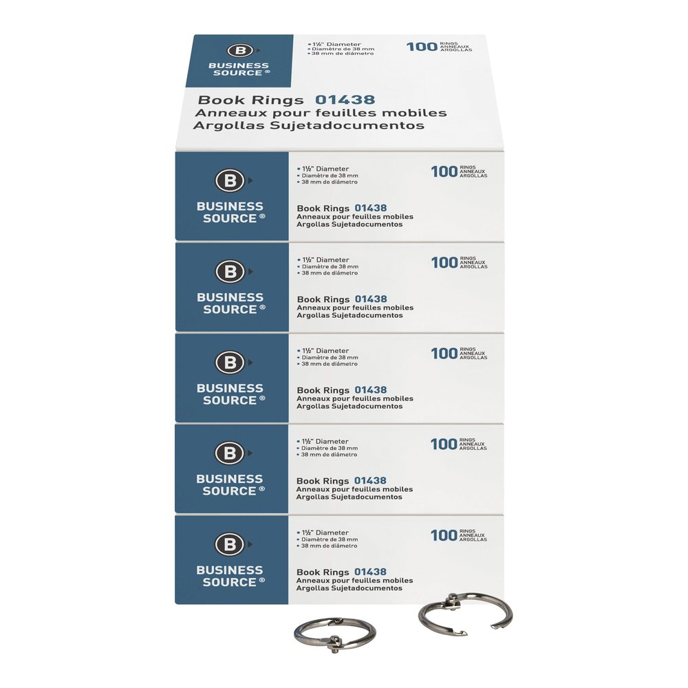 Business Source Standard Book Rings - 1.5" Diameter - Silver - Nickel Plated - 100/Box - 5 / Bundle. Picture 6