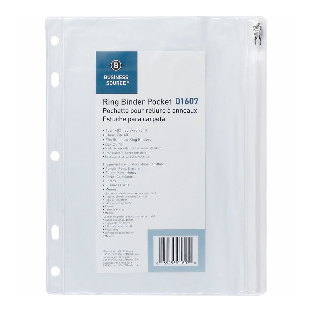 Business Source Punched Economy Binder Pocket - 10" Height x 8" Width - 7 x Holes - Ring Binder - Clear - Plastic - 24 / Box. Picture 5