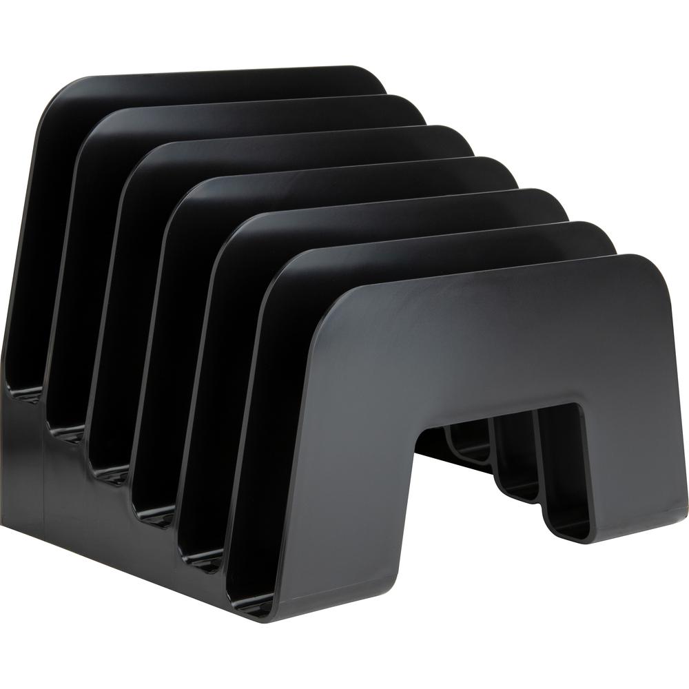 Business Source 6-slot Inclined Desk Step Sorter - 6 Compartment(s) - 6.50" Height x 8" Width x 7.75" Depth - Desktop - 25% Recycled - Black - Plastic - 1 Each. Picture 3