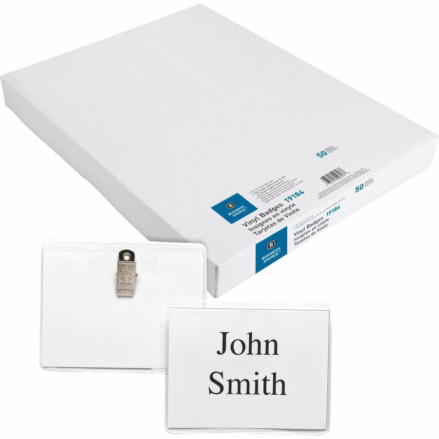 Business Source Clip Holder Style Badge Kit - 3" Height x 4" Width - Clear - 50 / Box. Picture 6