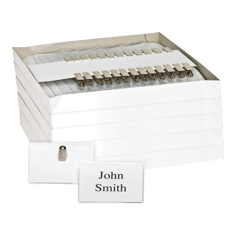 Business Source Clip Holder Style Badge Kit - Clear - 50/Box - 5 / Bundle. Picture 6