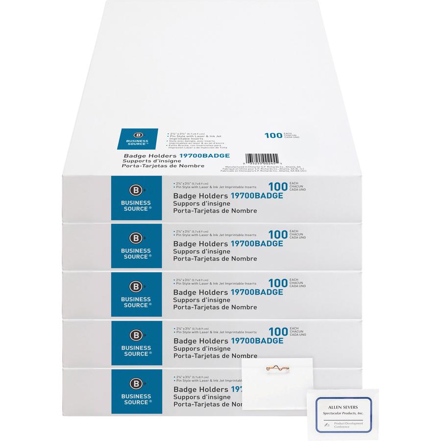 Business Source Pin-Style Holder Name Badge Kits - Clear - 100/Box - 5 / Bundle. Picture 7