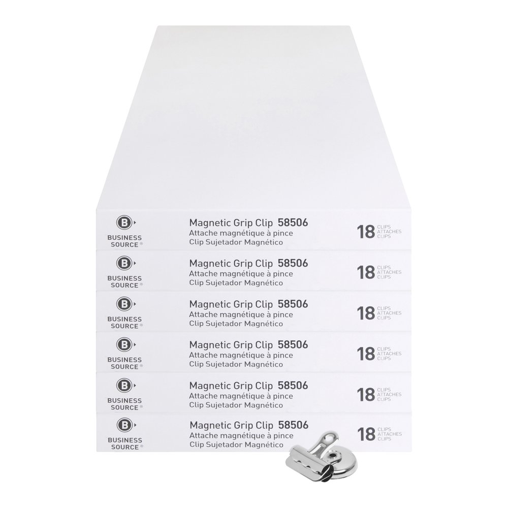 Business Source Magnetic Grip Clips Pack - No. 1 - 1.3" Width - for Paper - Magnetic, Heavy Duty - Silver - 18/Box - 6 / Bundle. Picture 7