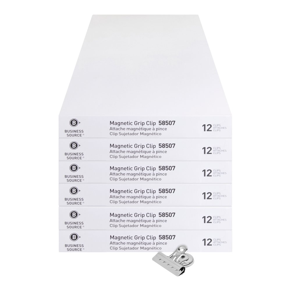 Business Source Magnetic Grip Clips Pack - No. 2 - 2.3" Width - for Paper - Magnetic, Heavy Duty - Silver - 12/Box - 6 / Bundle. Picture 5