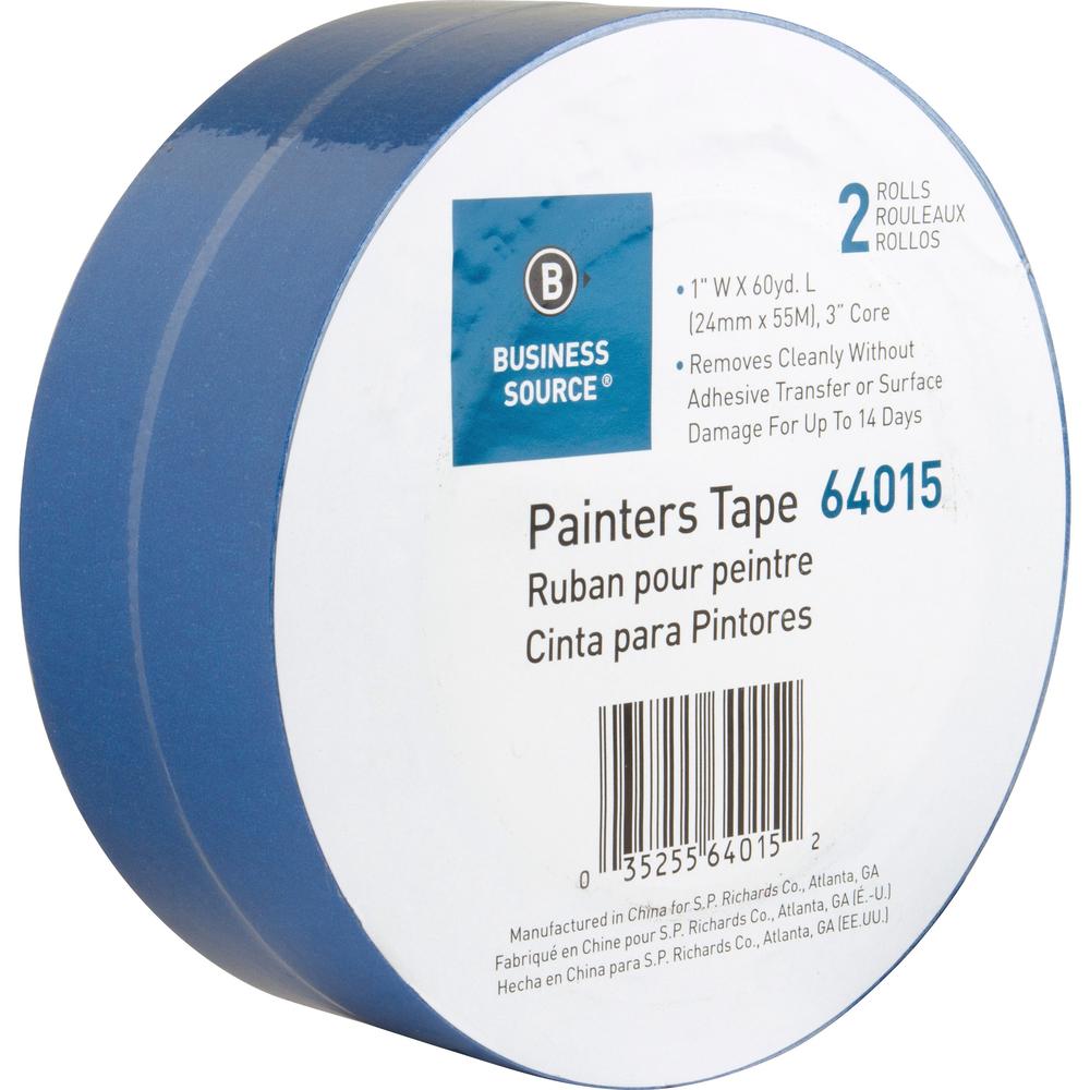 Business Source Multisurface Painter's Tape - 60 yd Length x 1" Width x 5.5 mil Thickness - Blue - 2 / Pack. Picture 3