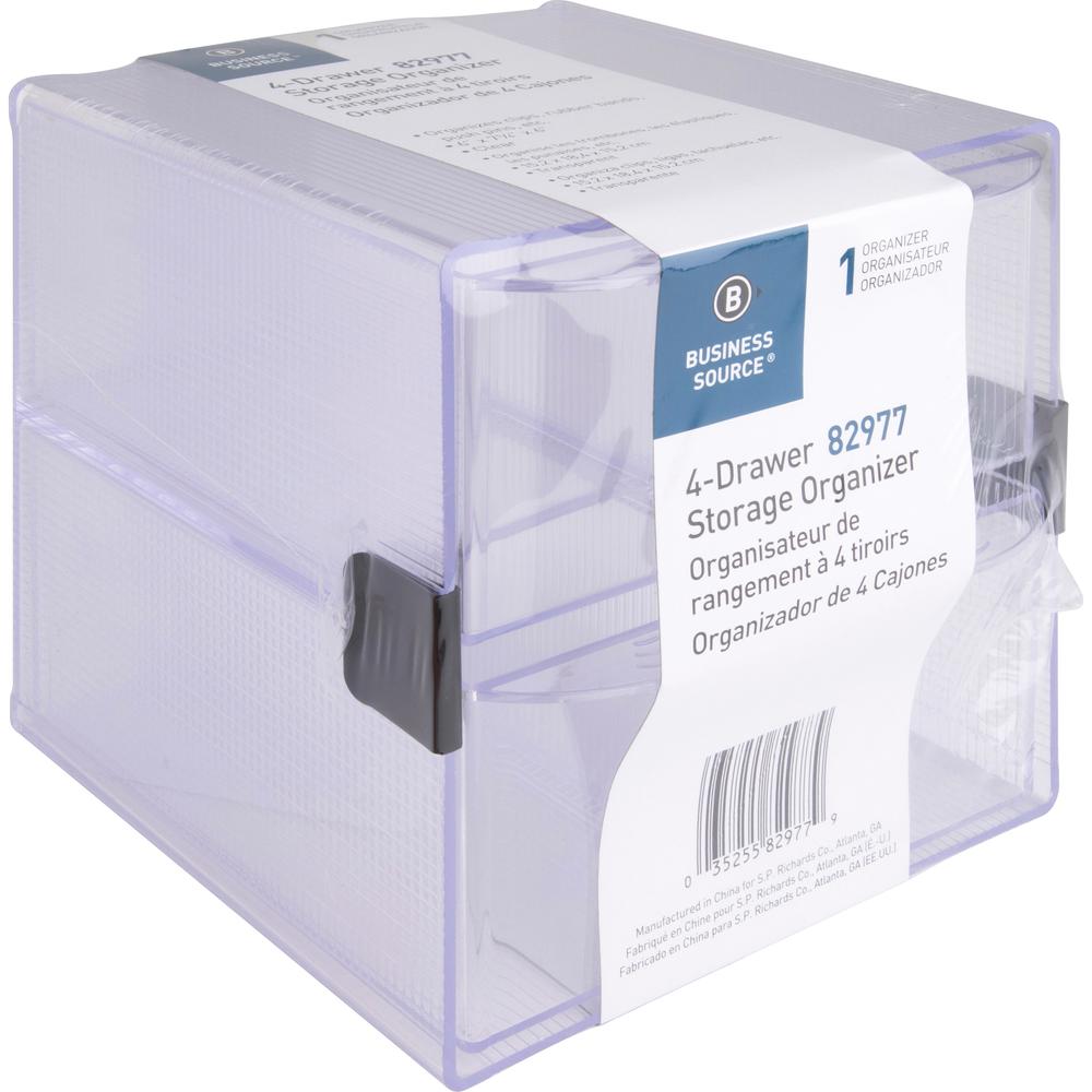 Business Source 4-drawer Storage Organizer - 4 Drawer(s) - 6" Height x 7.25" Width x 6" Depth - Desktop - Clear - 1 Each. Picture 5
