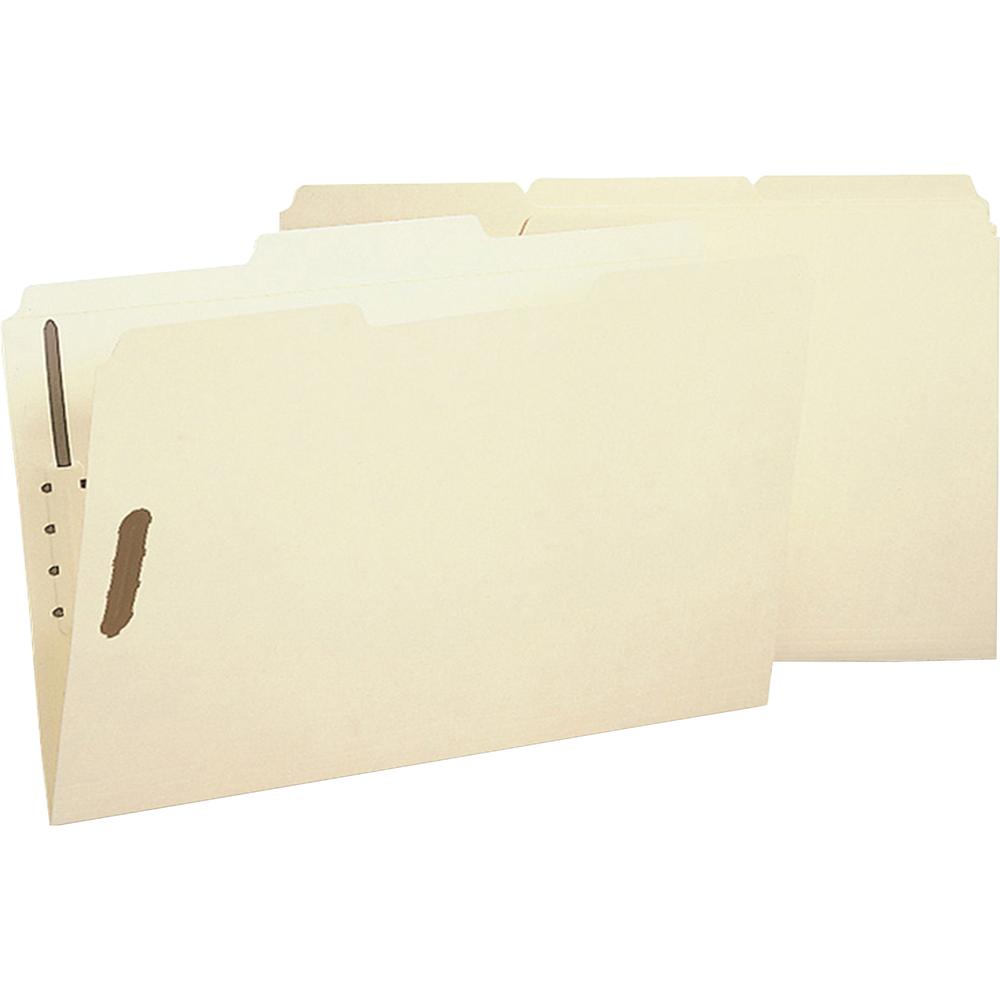 Business Source 1/3 Tab Cut Legal Yes Fastener Folder - 8 1/2" x 14" - 2 Fastener - 10% Recycled - 50 / Box. Picture 2