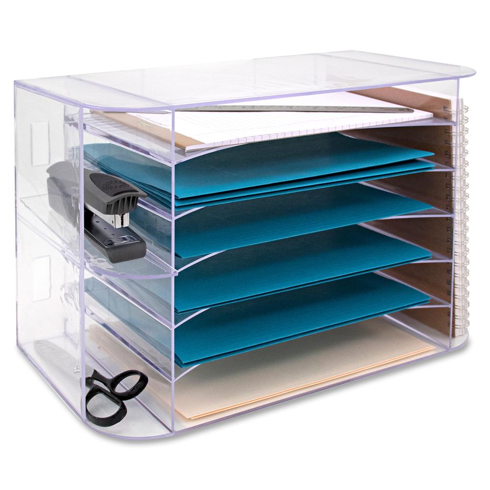 Business Source 6-tray Jumbo Desk Sorter - 3 Pocket(s) - 6 Compartment(s) - 12.25" Height x 18.13" Width x 10" Depth - Desktop - Clear - 1 Each. Picture 6