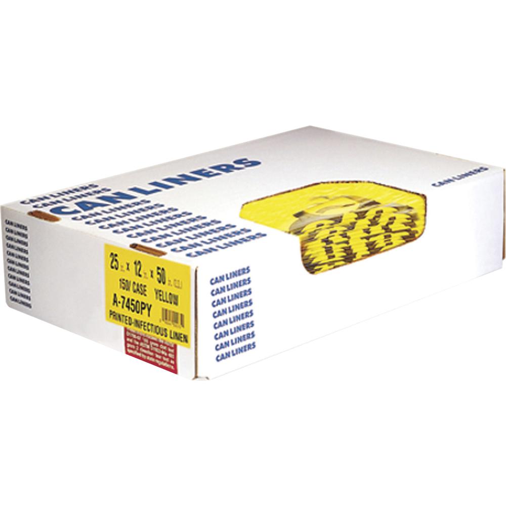 Heritage 1.3 mil Color-coded Can Liner - 30 gal Capacity - 43" Length x 30" Width x 1.30 mil (33 Micron) Thickness - Low Density - Yellow - Commercial, Healthcare Can - 200 / Carton. Picture 2