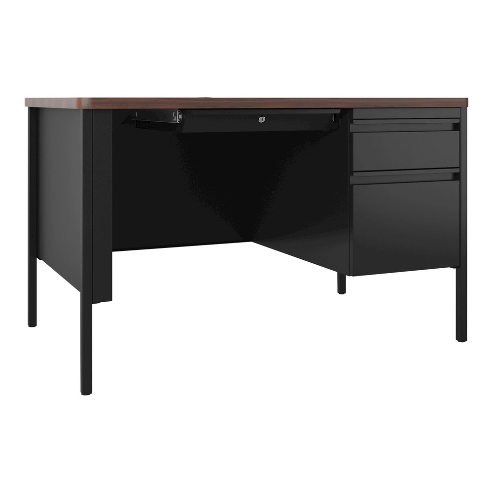 Lorell Fortress Series 48" Right-Pedestal Teachers Desk - 29.5" Height x 48" Width x 30" Depth - Single Pedestal on Right Side - T-mold Edge - Finish: Walnut Laminate - Durable, Scratch Resistant, Wat. Picture 7