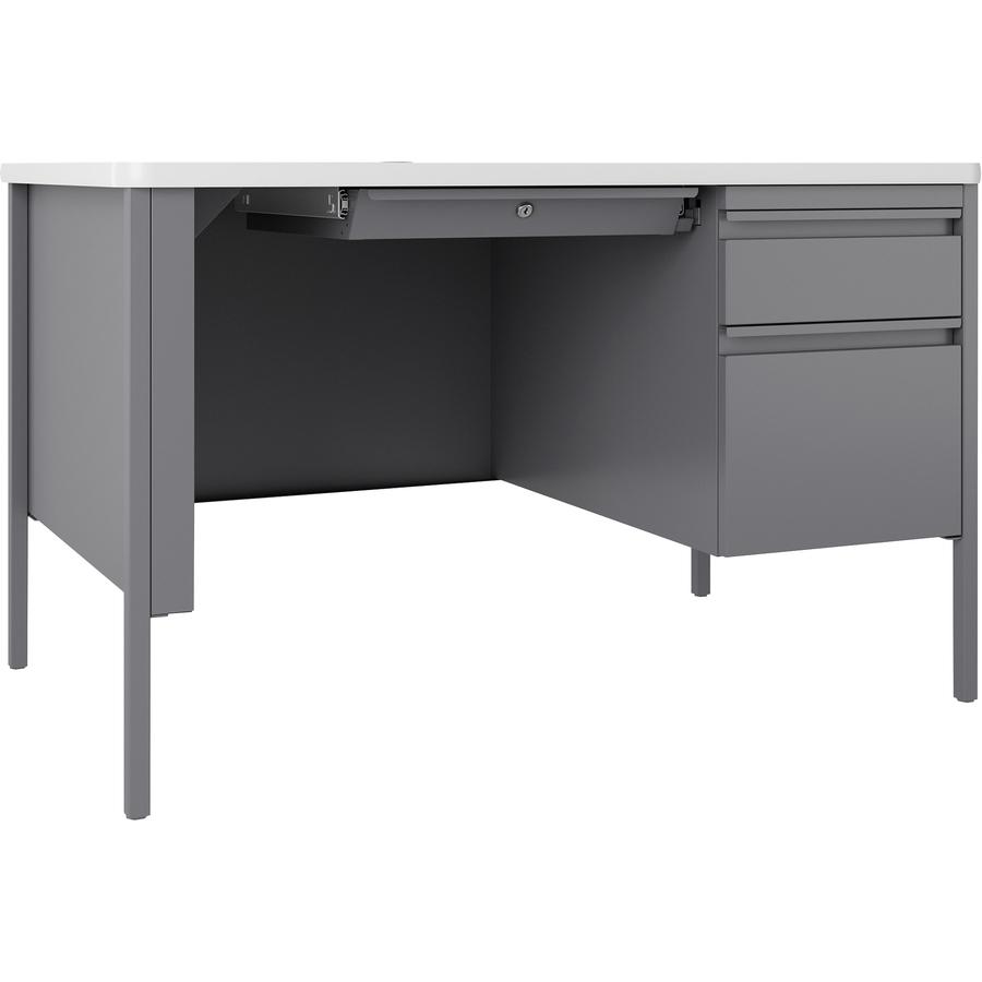 Lorell Fortress Series 48" Right-Pedestal Teachers Desk - 29.5" Height x 48" Width x 30" Depth - Single Pedestal on Right Side - T-mold Edge - Finish: Gray - 1 Each. Picture 5