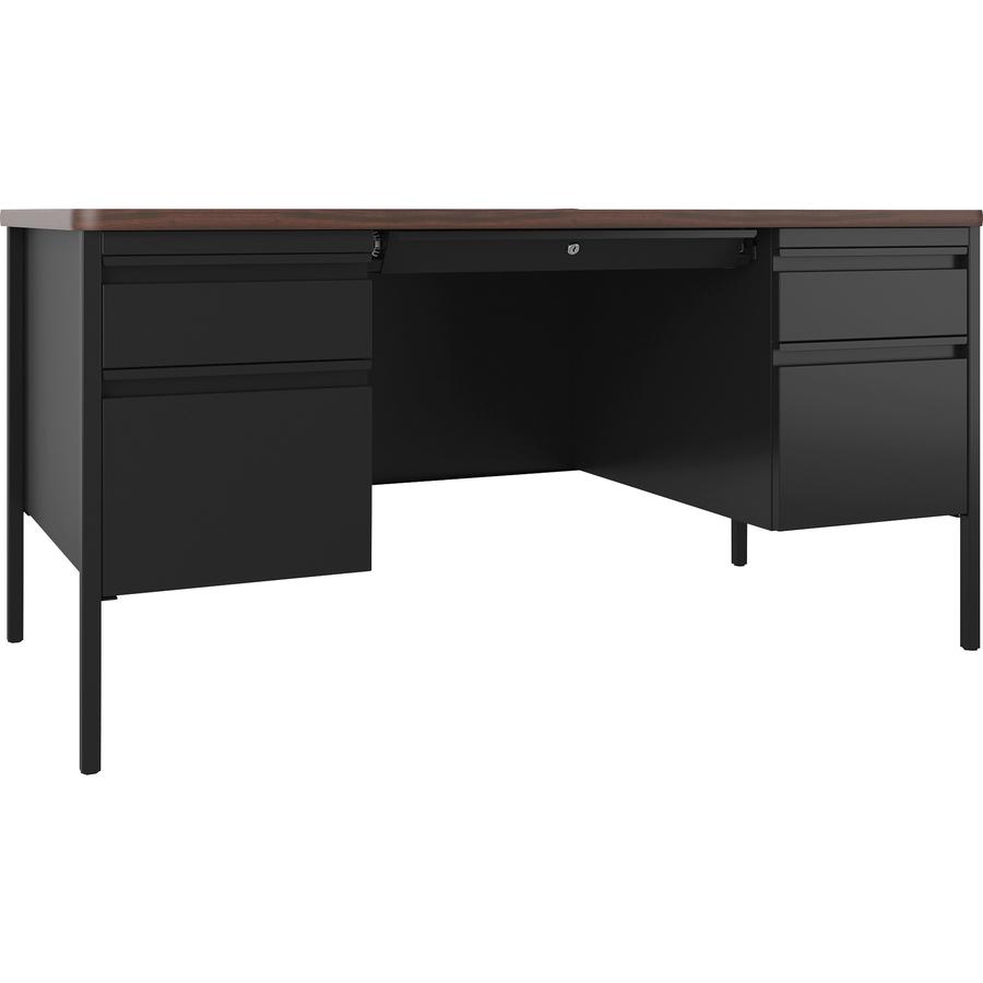 Lorell Fortress Series Double-Pedestal Teachers Desk - 60" x 30"29.5" - Box, File Drawer(s) - Double Pedestal - T-mold Edge - Finish: Black Walnut. Picture 6