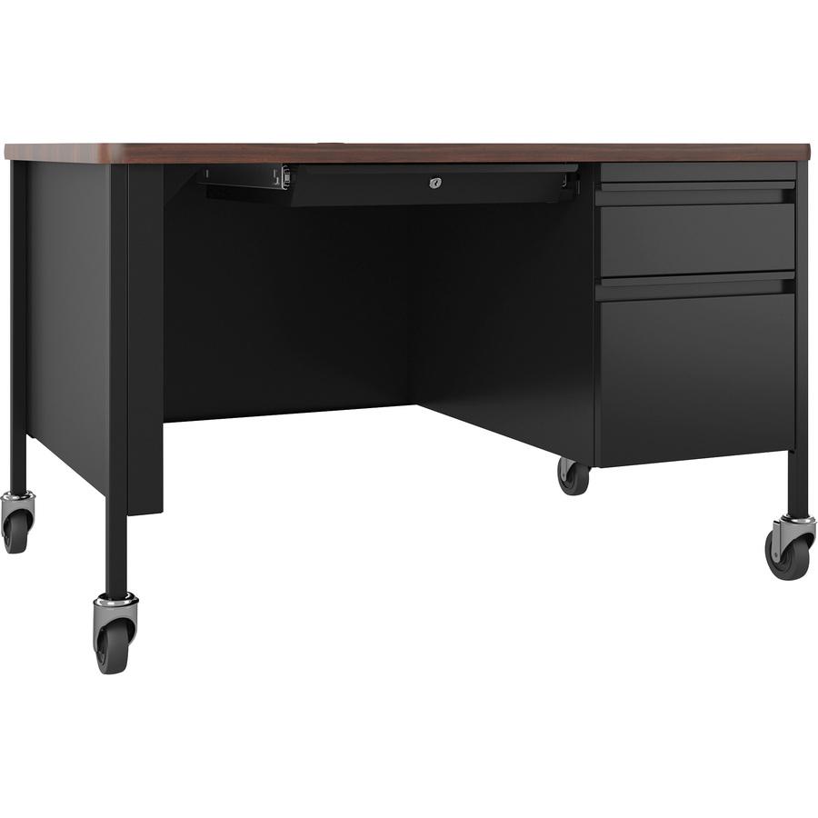 Lorell Fortress Series 48" Mobile Right-Pedestal Teachers Desk - 29.5" Height x 48" Width x 30" Depth - Single Pedestal on Right Side - T-mold Edge - Finish: Walnut Laminate - Durable, Scratch Resista. Picture 8