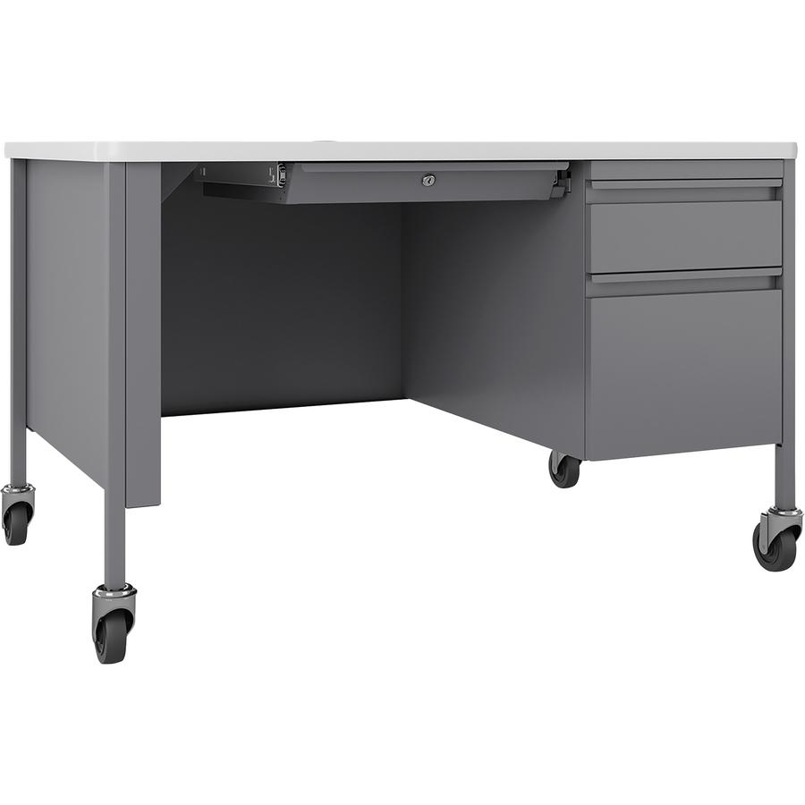 Lorell Fortress Series 48" Mobile Right-Pedestal Teachers Desk - 29.5" Height x 48" Width x 30" Depth - Single Pedestal on Right Side - T-mold Edge - Finish: Gray - 1 Each. Picture 5
