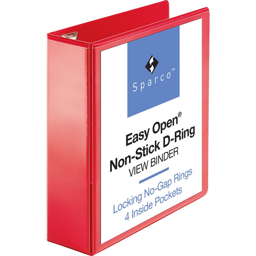 Business Source Red D-ring Binder - 3" Binder Capacity - Letter - 8 1/2" x 11" Sheet Size - D-Ring Fastener(s) - 4 Pocket(s) - Polypropylene - Red - Non-stick, Ink-transfer Resistant, Locking Ring - 1. Picture 4
