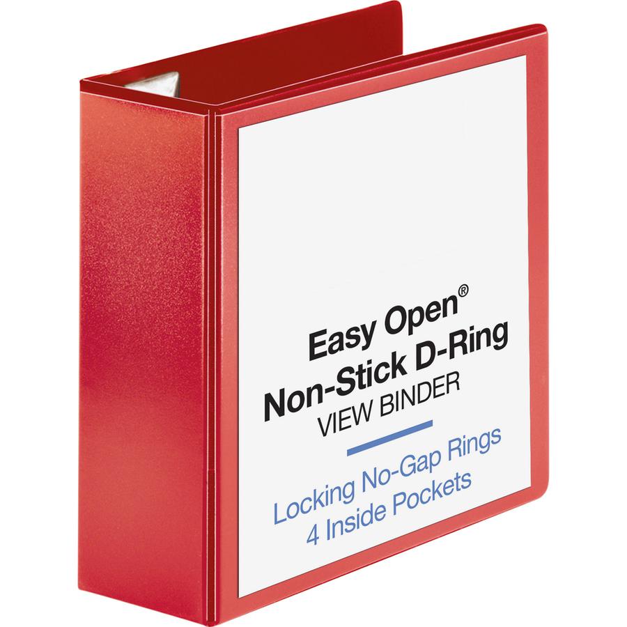 Business Source Red D-ring Binder - 4" Binder Capacity - D-Ring Fastener(s) - 4 Pocket(s) - Polypropylene - Red - Non-stick, Labeling Area - 1 Each. Picture 3