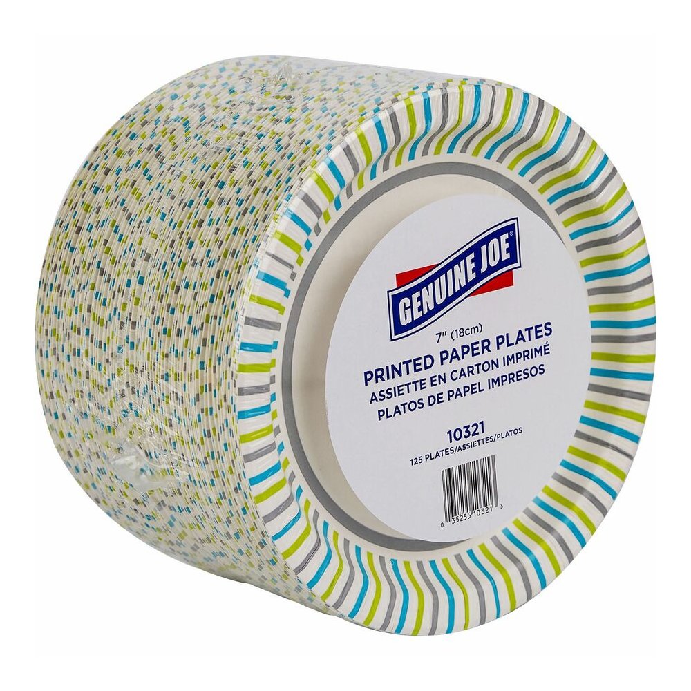 Genuine Joe 7" Printed Paper Plates - Disposable - 7" Diameter - Assorted - 125 / Pack. Picture 10