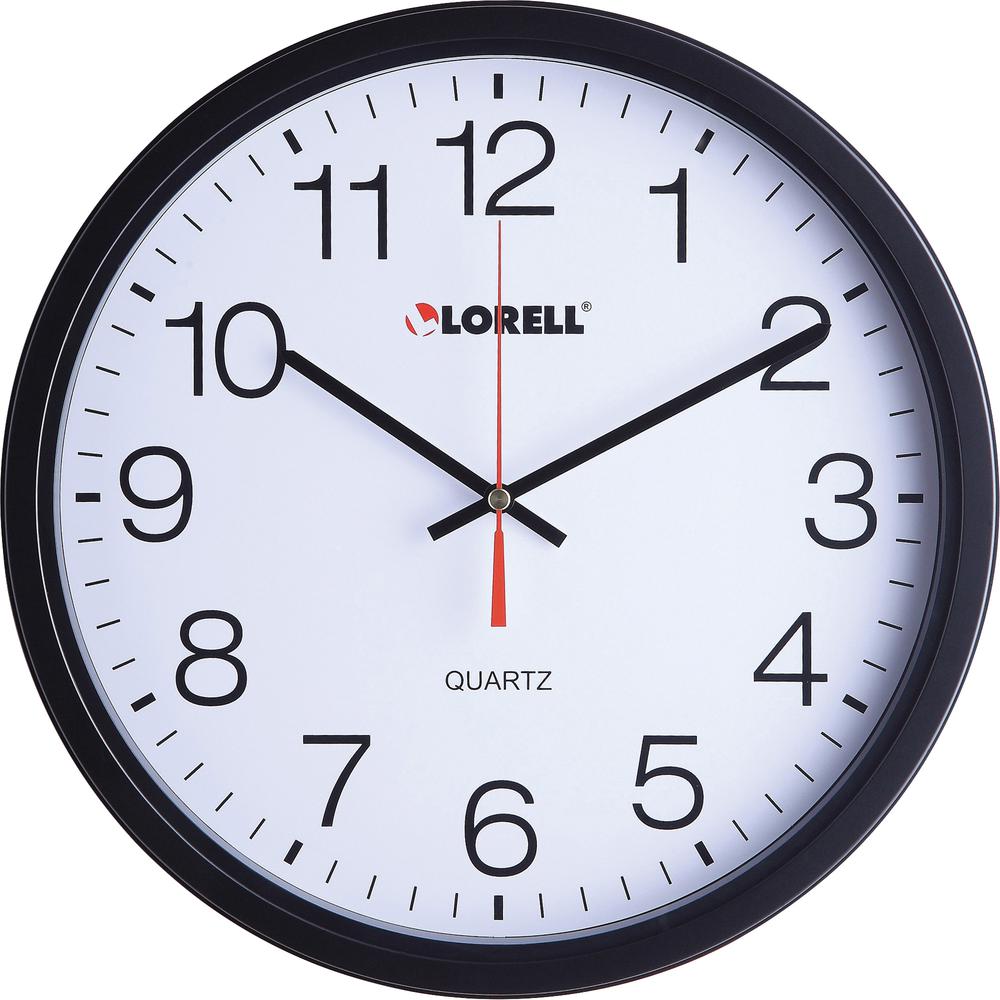 Lorell 12-1/2" Slimline Wall Clock - Analog - Quartz - Black Case - Modern Style. Picture 7