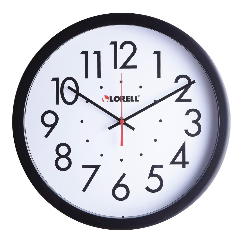 Lorell 14-1/2" Self-Set Wall Clock - Analog - Quartz - White Main Dial - Black Case. Picture 5