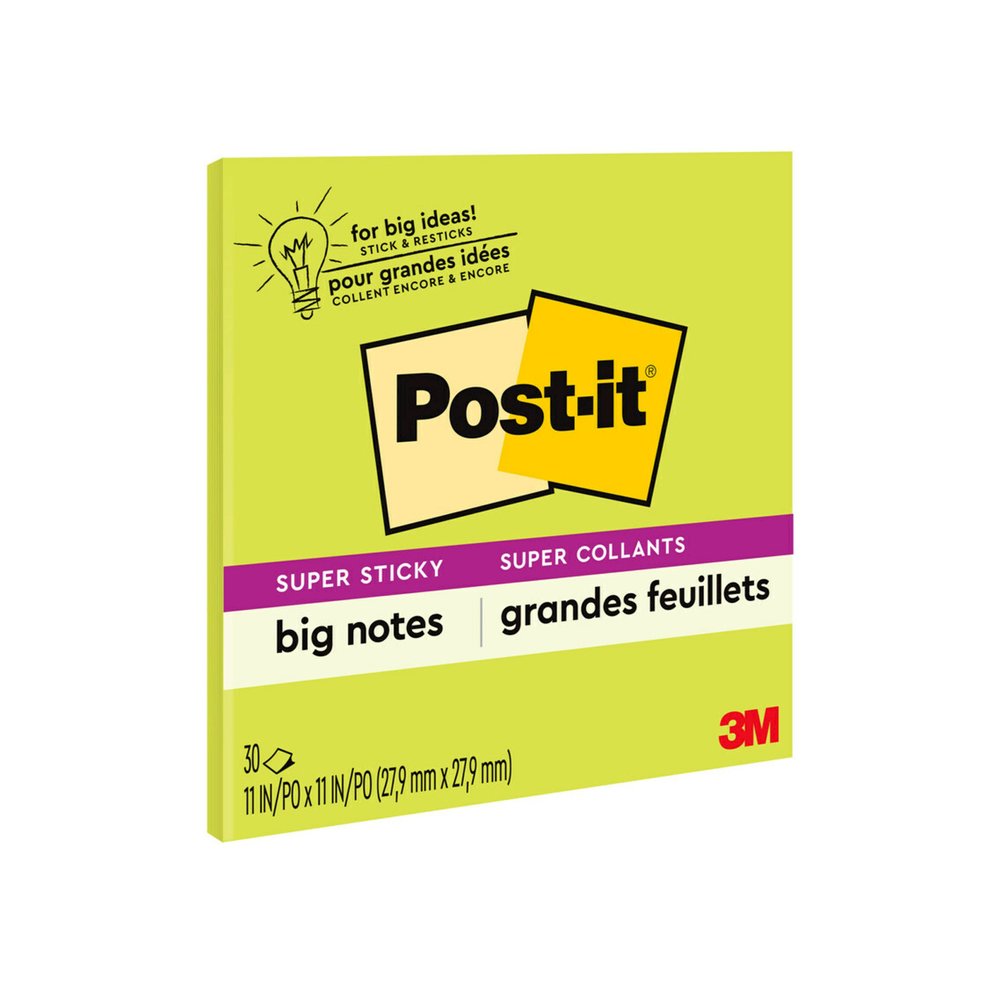 Post-it&reg; Super Sticky Big Notes - 30 x Green - 11" Flag/Note Width x 11" Flag/Note Length - Square - 30 Sheets per Pad - Green - Sticky, Removable - No - 1 Each. Picture 5
