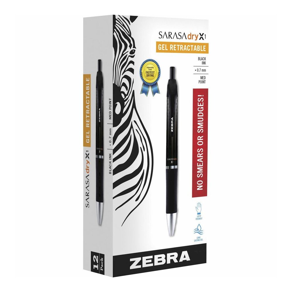 Zebra SARASA dry X1 Retractable Gel Pen - Retractable - Black Ink - Dry, Gel-based - 1 Dozen. Picture 3