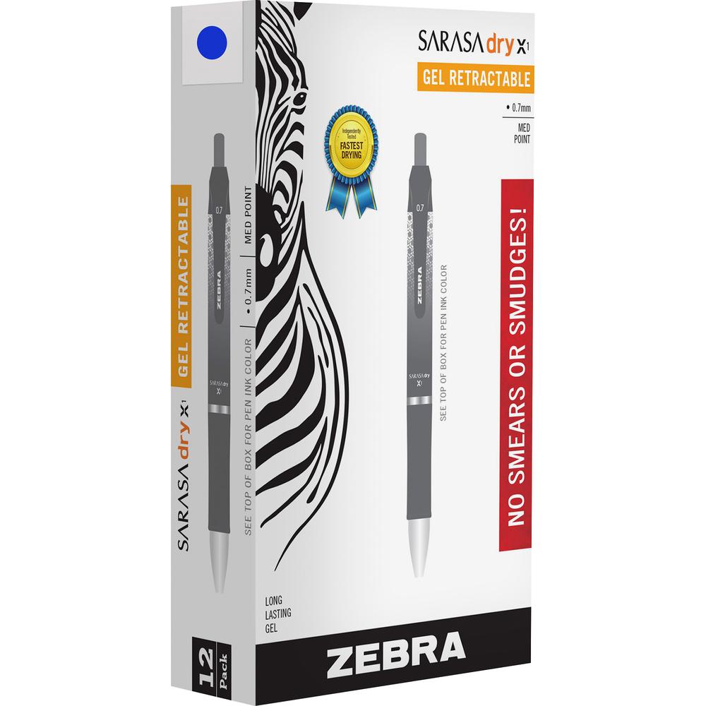 Zebra SARASA dry X1 Retractable Gel Pen - Retractable - Blue Ink - Dry, Gel-based - 1 Dozen. Picture 2