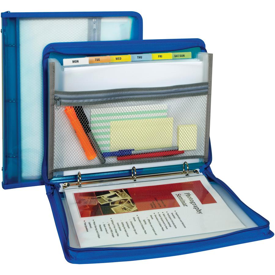 C-Line Expanding File Zippered Binder - Letter - 8 1/2" x 11" Sheet Size - 3 x Ring Fastener(s) - 7 Pocket(s) - 6 Divider(s) - Blue - Zipper Closure, Pencil Holder - 1 Each. Picture 2