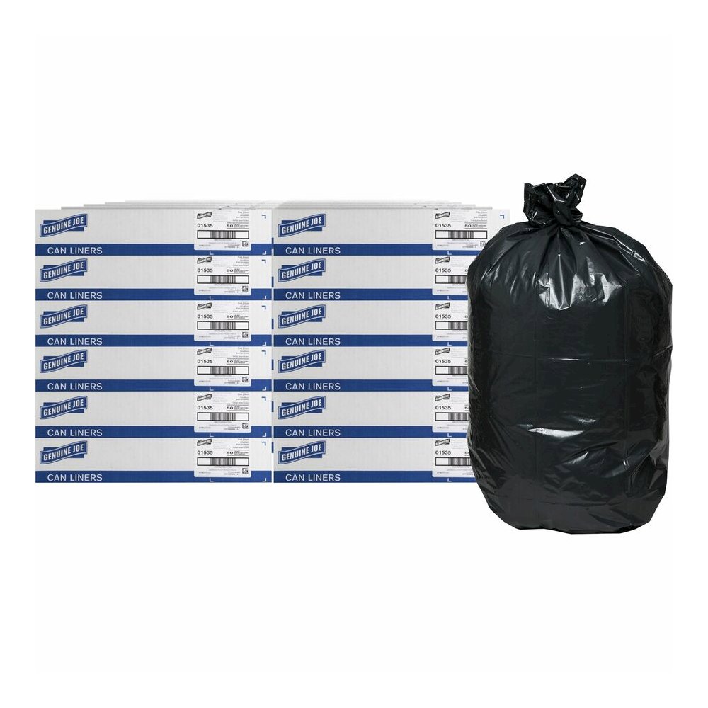 Genuine Joe Heavy-Duty Trash Can Liners - 60 gal Capacity - 56" Length x 39" Width x 1.50 mil (38 Micron) Thickness - Low Density - Black - Plastic Resin - Waste, Debris, Can - 50/Box - 96 / Pallet. Picture 7