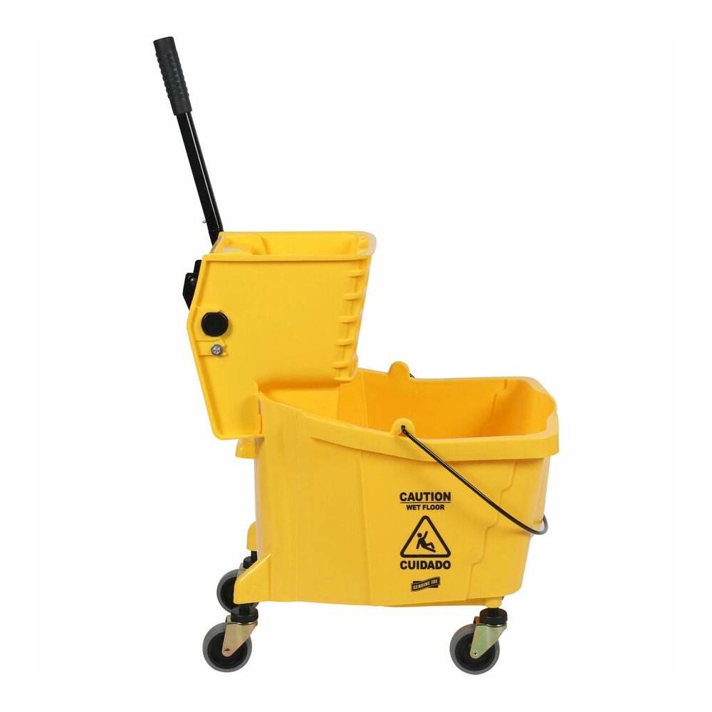Genuine Joe 35-quart Side Press Mop Bucket & Wringer Combo - 8.75 gal - Caster - 21" x 16" x 14" - Yellow - 18 / Pallet. Picture 8