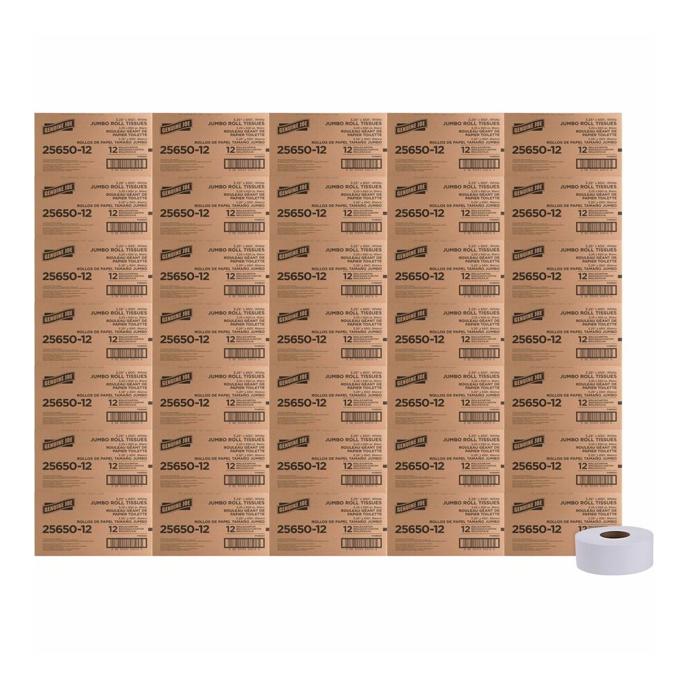 Genuine Joe 2-ply Jumbo Roll Dispenser Bath Tissue - 2 Ply - 3.30" x 650 ft - White - 648 / Pallet. Picture 5