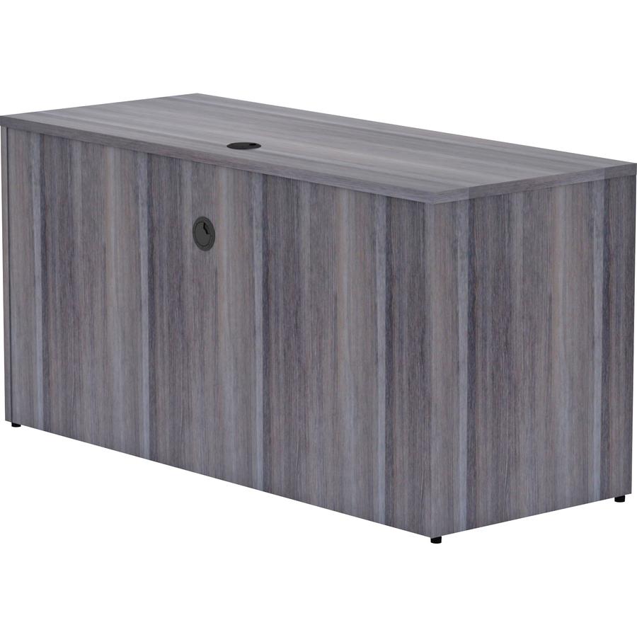 Lorell Essentials Series Credenza Shell - 29.5" Height x 60" Width x 24" Depth, 1" Thickness Top - Laminate, Weathered Charcoal Table Top - Modesty Panel, Grommet, Durable, Adjustable Floor Guide - 1 . Picture 10