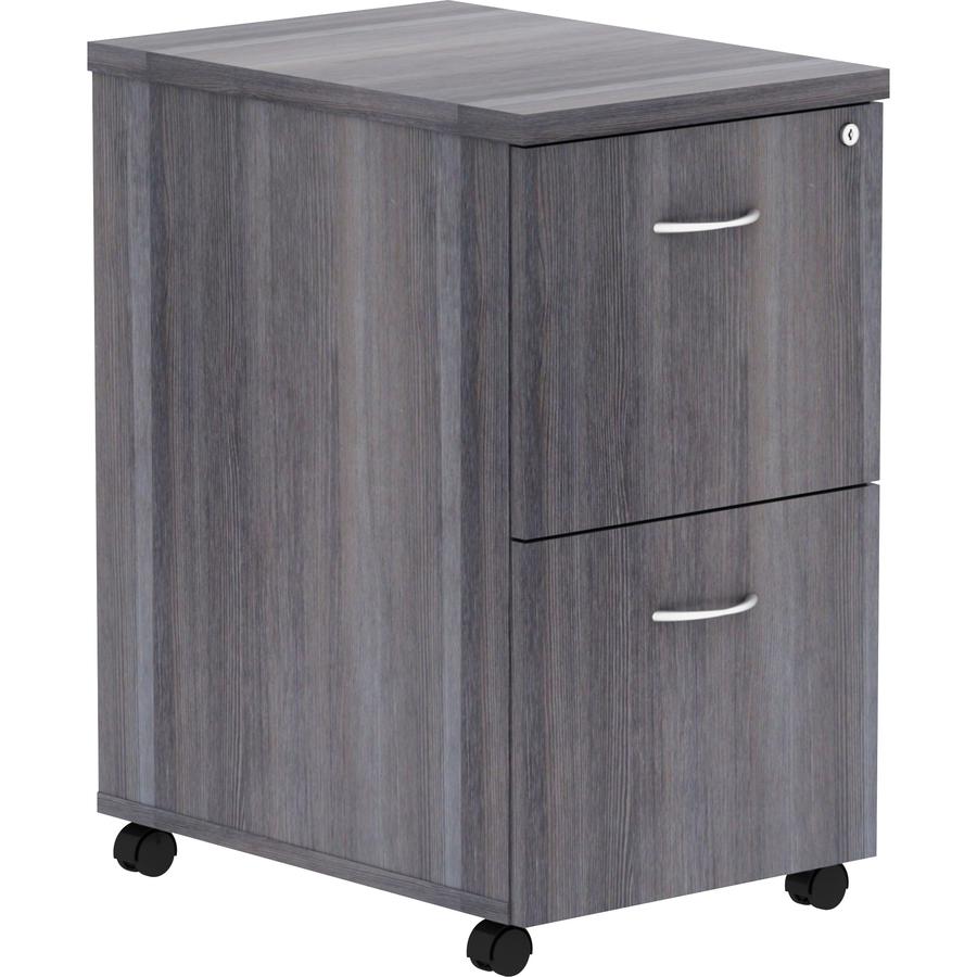 Lorell Essentials Series File/File Mobile File Cabinet - 28.3" Height x 16" Width x 22" Depth - Total Drawer(s): 2 - Finish: Weathered Charcoal, Laminate - Dual Wheel Caster, Durable, Built-in Hangrai. Picture 11