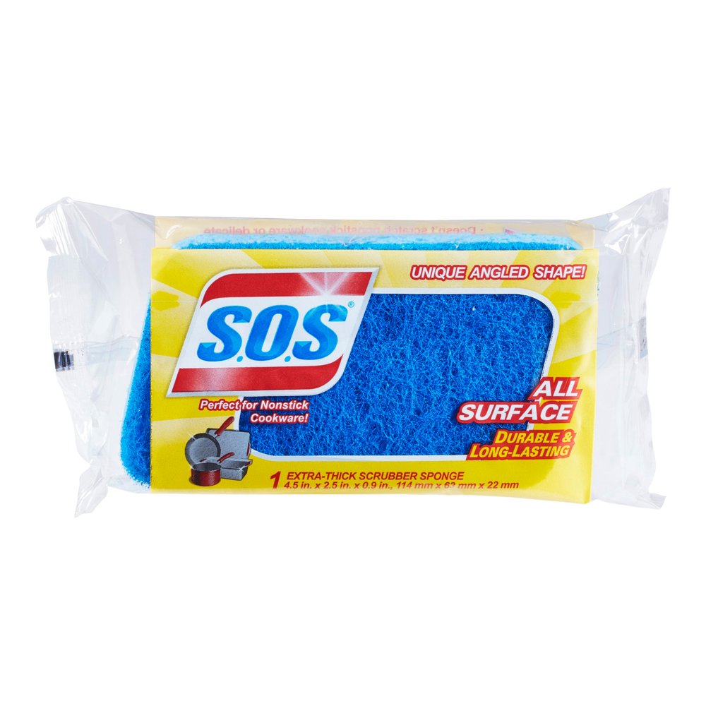 S.O.S All Surface Scrubber Sponge - 4.5" Height x 2.5" Width x 0.9" Depth - 2 / Pallet - Cellulose, Scrim - Blue. Picture 2