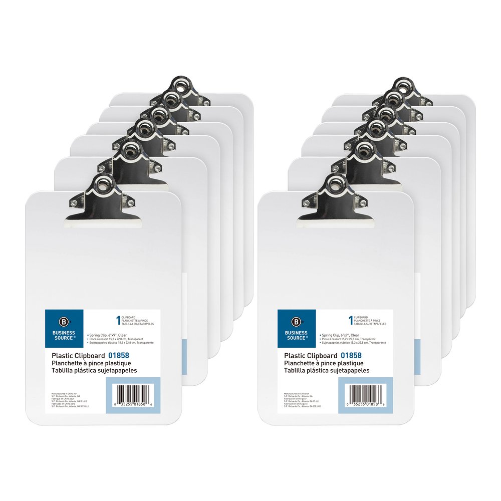 Business Source Plastic Clipboard - 6" x 9" Sheet Size - Spring Clip - Plastic - Clear - 12 / Box. Picture 7
