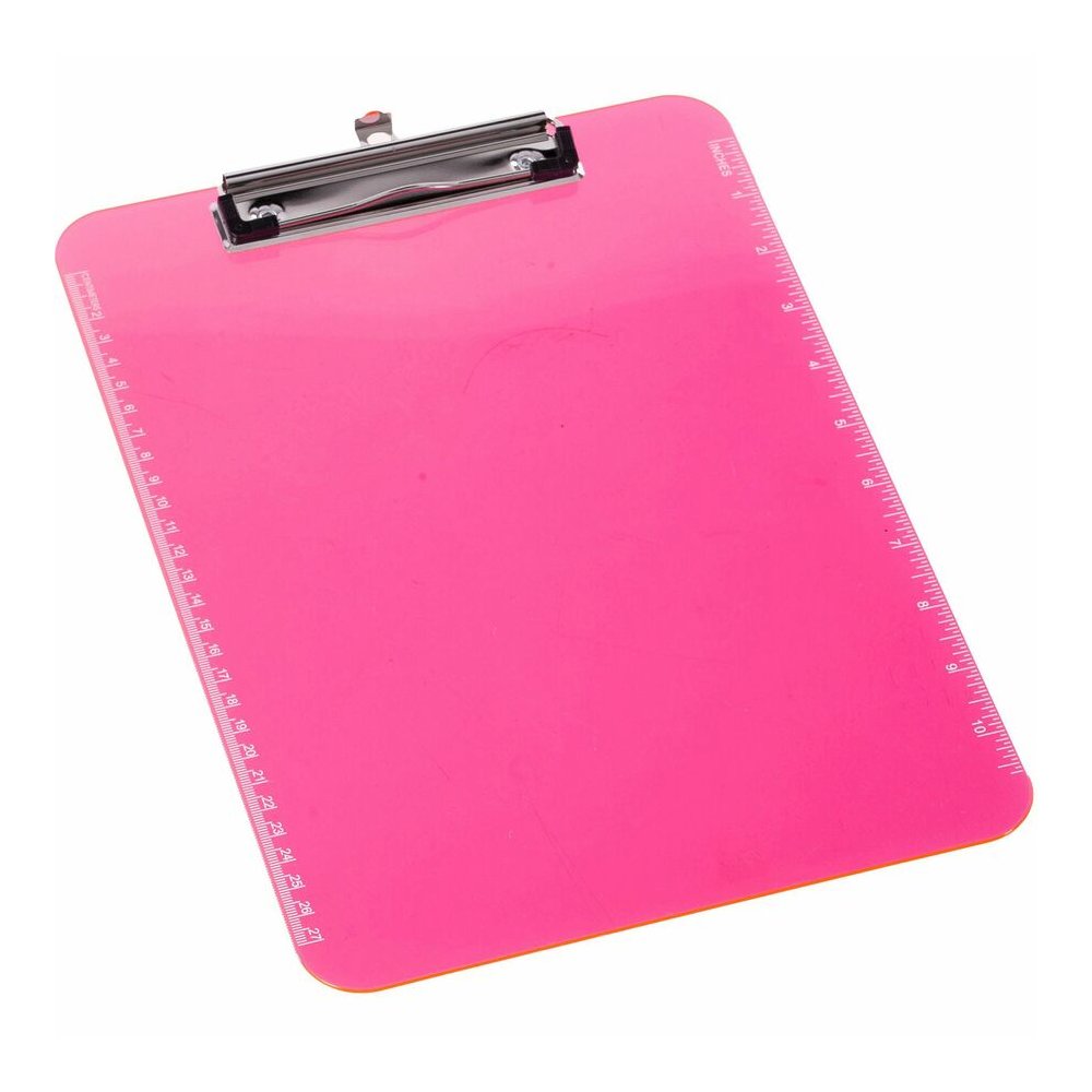 Business Source Flat Clip Clipboard - 9" x 12" Sheet Size - Plastic - Neon Pink - 6 / Bundle. Picture 7