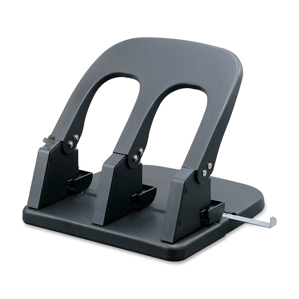 Business Source Adjustable Three-hole Punch - 3 Punch Head(s) - 100 Sheet - Die-cast Metal - 10.2" Width x 10.4" Depth x 6.2" Height - Black. Picture 7