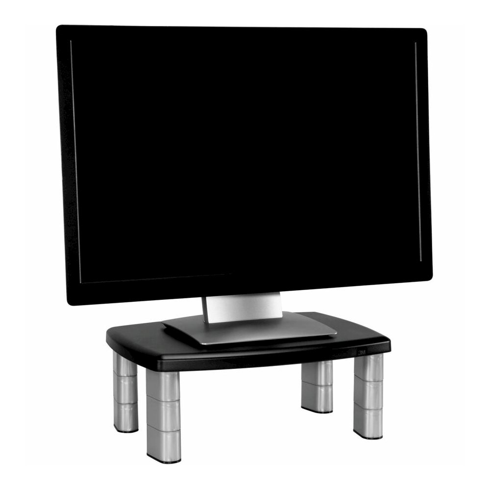 3M Premium Adjustable Monitor Stand - Up to 21" Screen Support - 80 lb Load Capacity - CRT, LCD Display Type Supported - 5.80" Height x 12" Width - Freestanding - Polystyrene - Black, Silver. Picture 3