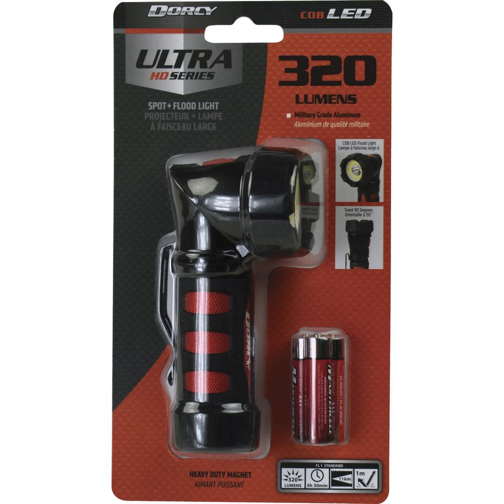 Dorcy Ultra HD Series COB Swivel Flashlight - LED - 320 lm Lumen - 3 x AAA - Battery - Metal - Impact Resistant - Black, Red - 1 Each. Picture 2