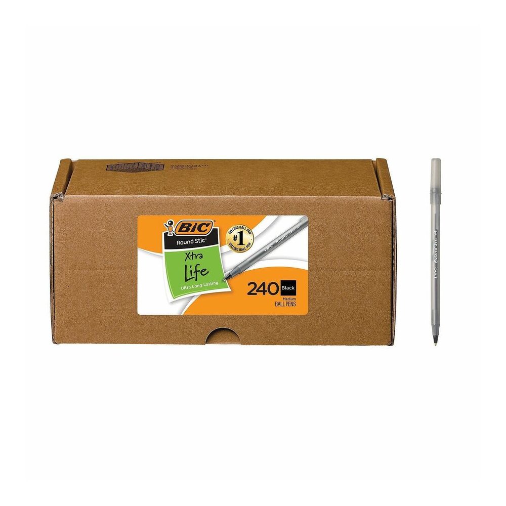 BIC Round Stic Ballpoint Pen - Black Ink - Translucent Barrel - 240 / Carton. Picture 3