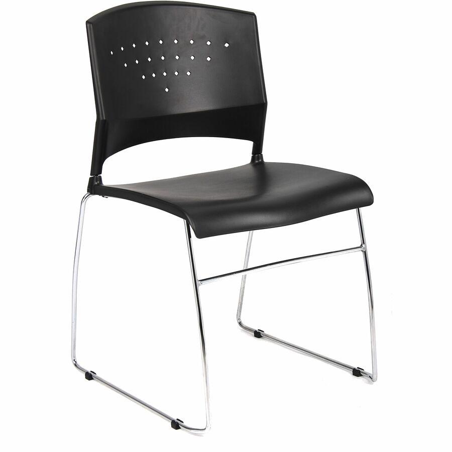 Boss Black Stack Chair With Chrome Frame, 1Pc Pack - Black Seat Color - Polypropylene Seat Material - Black Back Color - Polypropylene Back Material - Chrome Frame Material - Sled Base - 1 Each. Picture 11