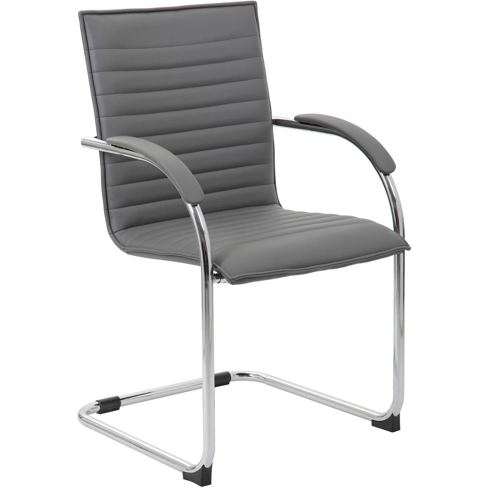 Boss Chrome Frame Vinyl Side Chairs - Gray Vinyl Seat - Gray Vinyl Back - Chrome Polywood Frame - Mid Back - Cantilever Base - 2 / Pack. Picture 7