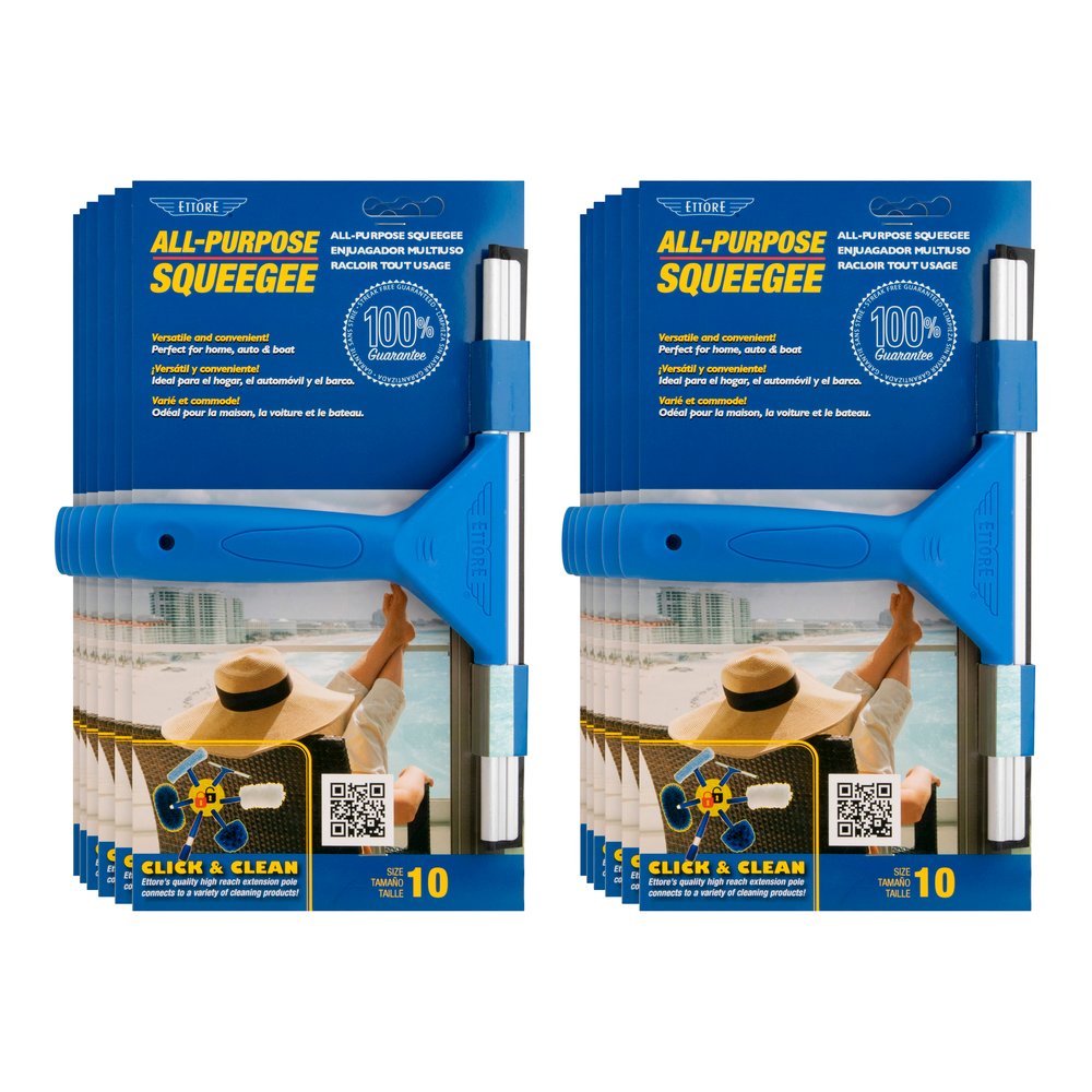 Ettore All-purpose Squeegee - Rubber Blade - Plastic Handle - 1.5" Height x 10" Width x 12" Length - Lightweight, Streak-free - Blue - 12 / Carton. Picture 4