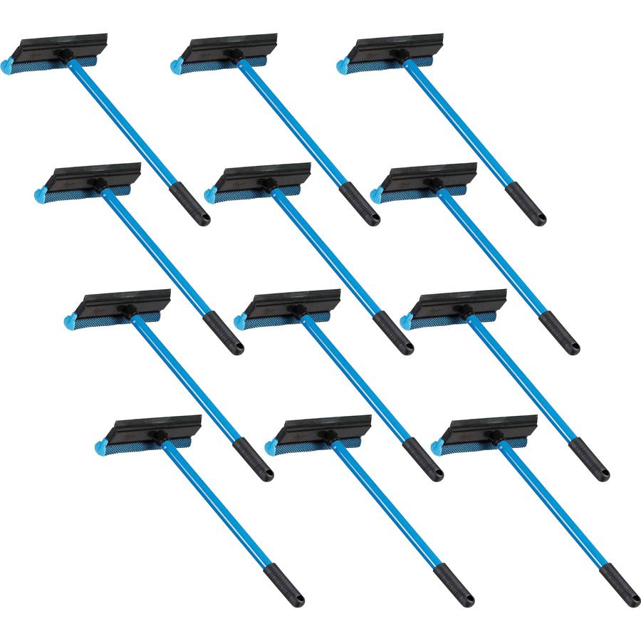 Ettore Auto Squeegee Scrubber - 8" Rubber Blade - 16" Aluminum Handle - Durable, Streak-free, Lightweight - Blue - 12 / Carton. Picture 3