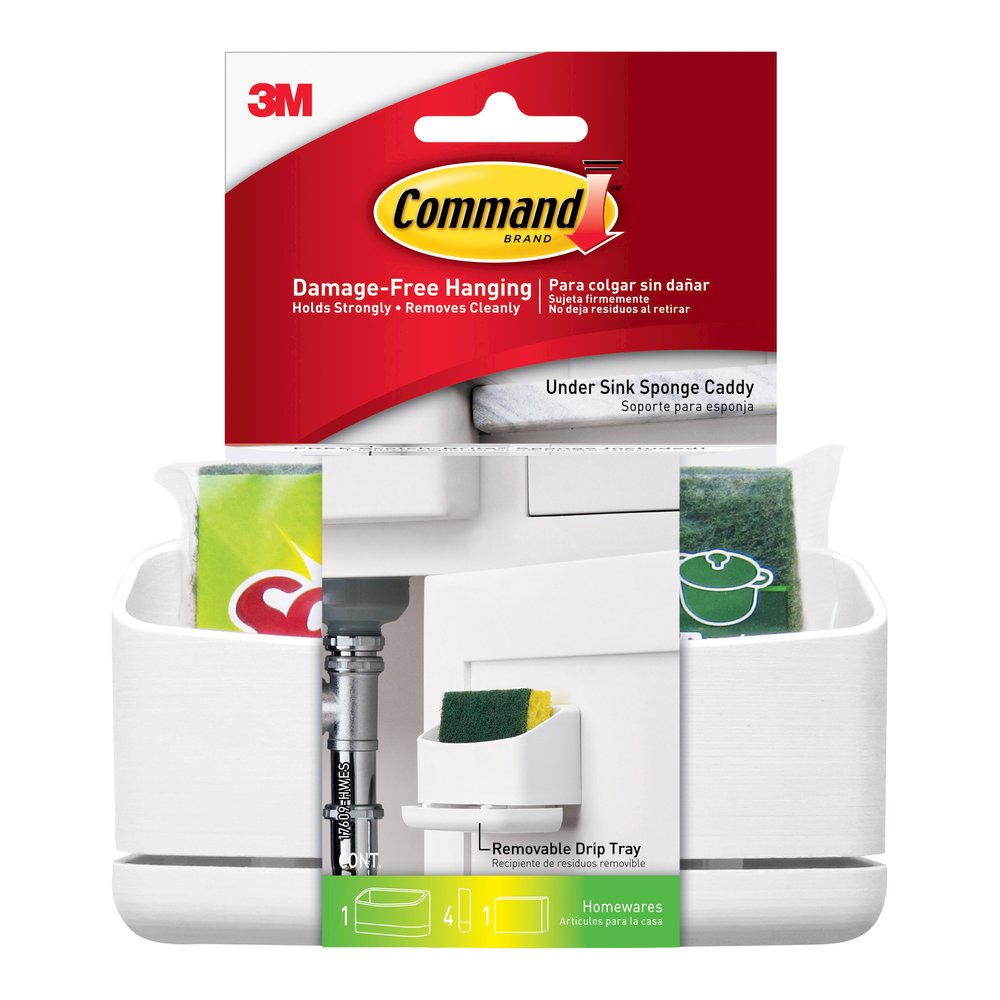 Command Under Sink Sponge Caddy - 9.38" Height x 12" Width x 7.75" Depth - Dishwasher Safe, Adhesive - White - 12 / Carton. Picture 6