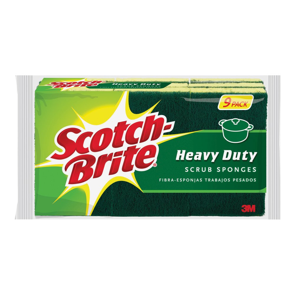 Scotch-Brite Heavy-Duty Scrub Sponges - 2.8" Height x 4.5" Width - 9/Pack - 5 / Carton - Yellow, Green. Picture 2
