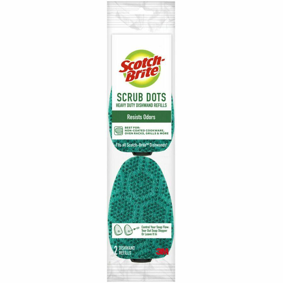 Scotch-Brite Scrub Dots Dishwand Refill - 3.5" Width x 4.4" Length - 2/Pack - 7 / Carton - Green. Picture 4
