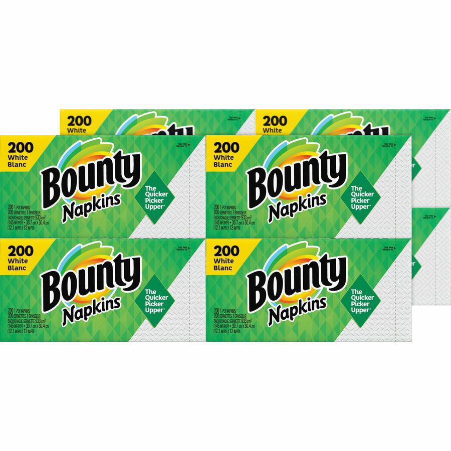 Bounty Quilted Napkins - 1 Ply - 12" Width x 12" Length - Quilted Surface - White - Paper - 200/Pack - 8 / Carton. Picture 5