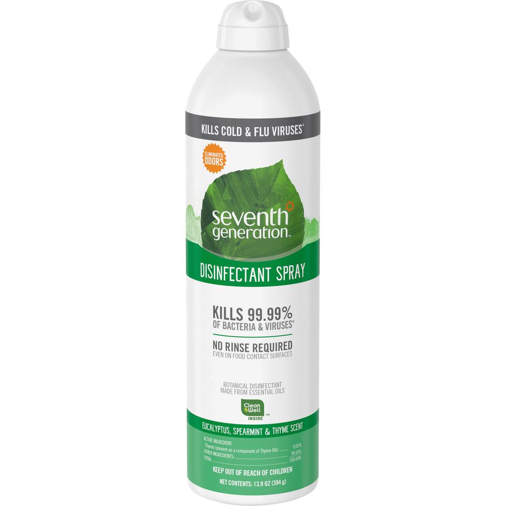 Seventh Generation Disinfectant Cleaner - For Day Care - 13.9 fl oz (0.4 quart) - Eucalyptus Spearmint & Thyme Scent - 8 / Carton - Non-flammable, Rinse-free, Antibacterial, Disinfectant - Clear. Picture 4